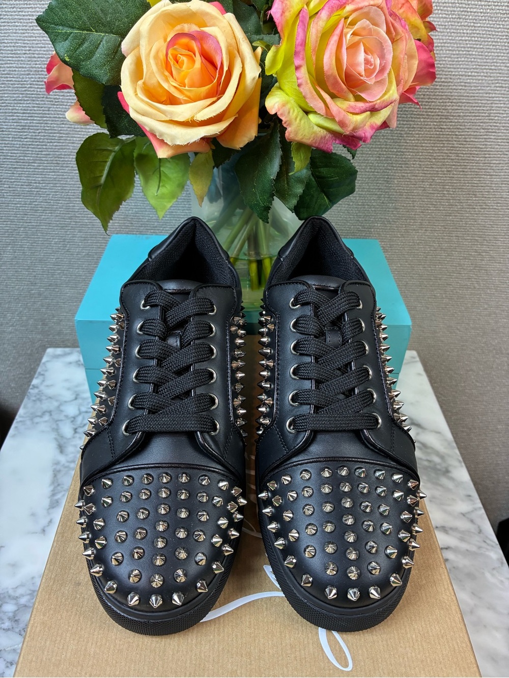 Christian Louboutin Vieira Night Black Spiked Low Top Sneakers EU Size 38 = US 8